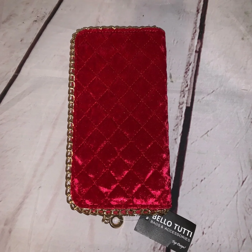 Bello Tutti Red Quilted Chain Linked Wallet.